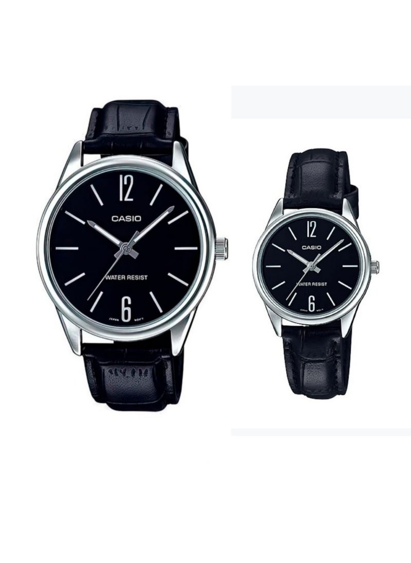CASIO - Analog Black Leather Bnad Pair Watch MTP/LTP-V005L-1B - Image 1