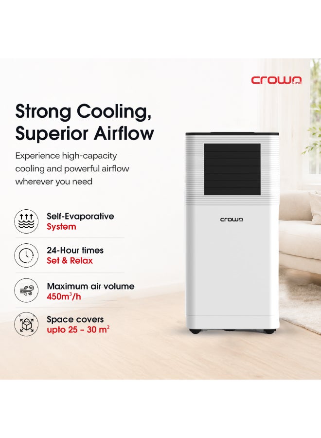 Crownline PAC-450 Portable Air Conditioner, 12000 BTU (1 Ton), 4-in-1 Cooling/Dehumidifier/Fan/Auto, 450 m³/h Airflow, Self-Evaporative, Remote Control, R410A, T3 Climate 3500 W PAC-450 White - Image 3