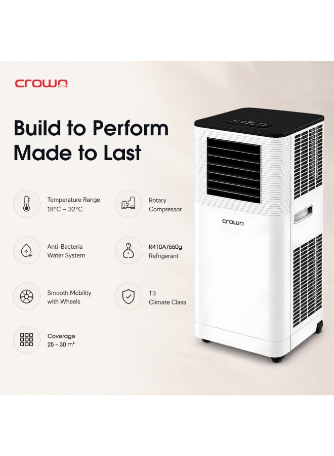 Crownline PAC-450 Portable Air Conditioner, 12000 BTU (1 Ton), 4-in-1 Cooling/Dehumidifier/Fan/Auto, 450 m³/h Airflow, Self-Evaporative, Remote Control, R410A, T3 Climate 3500 W PAC-450 White - Image 5