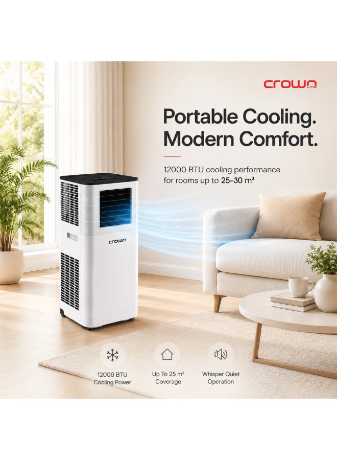 Crownline PAC-450 Portable Air Conditioner, 12000 BTU (1 Ton), 4-in-1 Cooling/Dehumidifier/Fan/Auto, 450 m³/h Airflow, Self-Evaporative, Remote Control, R410A, T3 Climate 3500 W PAC-450 White - Image 1