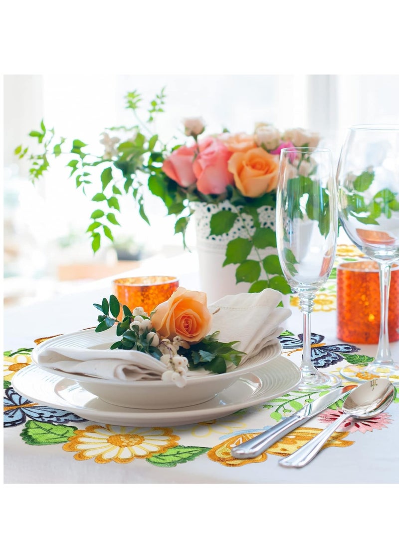 SYOSI 8 Pieces Spring  Round Placemats and Coasters Set, 4 Pieces 14 Inch Embroidered Flower bu tterfly Table Placemats and 4 Pieces 4 Inch Daisy Coasters Floral Cup Mat for Tabletop Decoration - Image 2