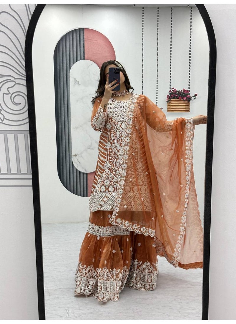 Super Asian "Zehra Luxe – Lily Net Farshi Sharara Suit with Heavy Coding & Sequin Embroidery | Fully Stitched"  - Image 2