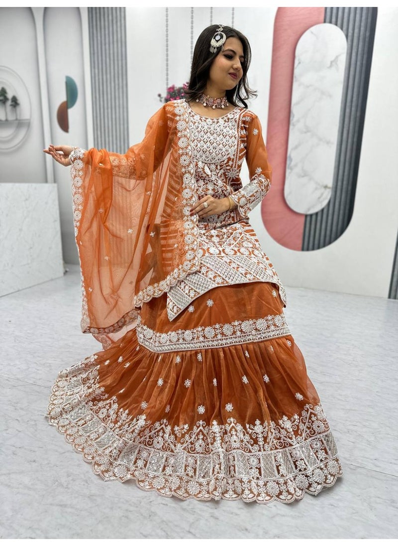 Super Asian "Zehra Luxe – Lily Net Farshi Sharara Suit with Heavy Coding & Sequin Embroidery | Fully Stitched"  - Image 3