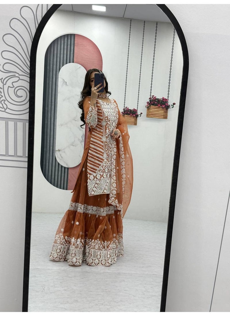 Super Asian "Zehra Luxe – Lily Net Farshi Sharara Suit with Heavy Coding & Sequin Embroidery | Fully Stitched"  - Image 4
