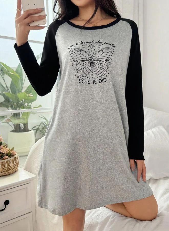 تايك تو Butterfly Print Raglan Sleeve Nightdress