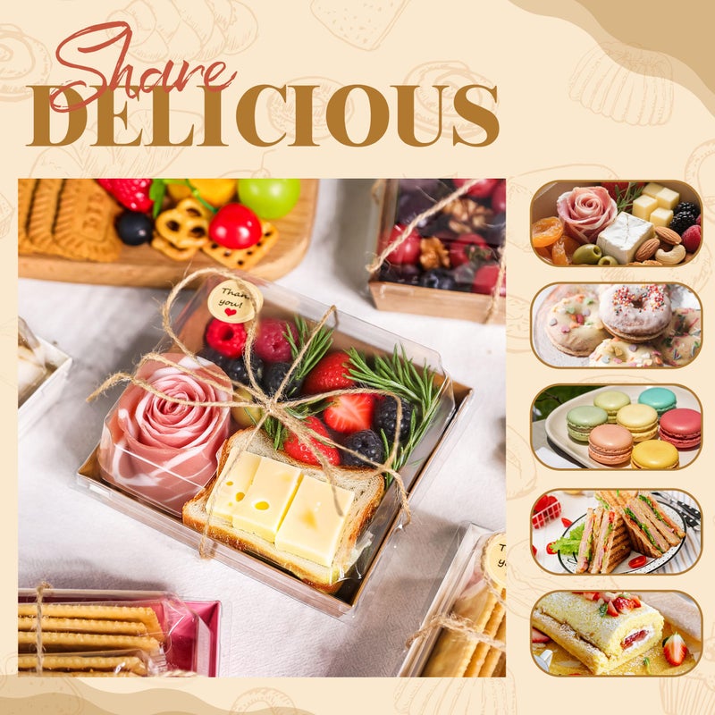 LOKQING 50 Pack Charcuterie Boxes with Clear Lids 5.3x4.9x2.5 Inch Paper Mini Charcuterie Box Takeout Containers for Cookie Cake Slice Sandwich Strawberries(Brown) - Image 4