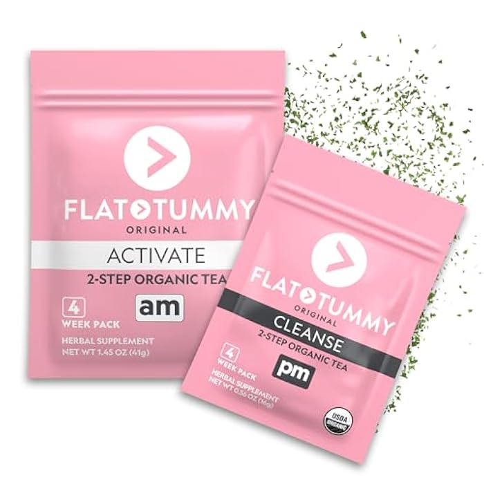 Flat Tummy Tea – 2-step, 4 Week Program – Detox Tea to Boost Energy & Reduce Bloating* - All Natural Detox Cleanse w/ Green Tea, Lemon Balm, Dandelion, Fennel, & More - Digestion support - Image 1