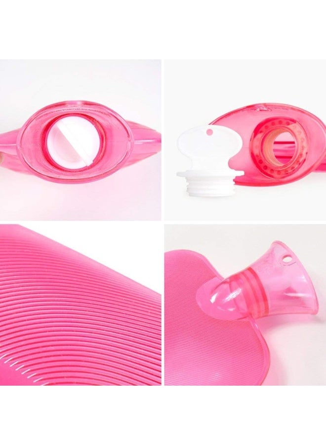 Hot Water Bottle with Cover Knitted, Transparent Hot Water Bag 2 Liter - Pink - Image 3