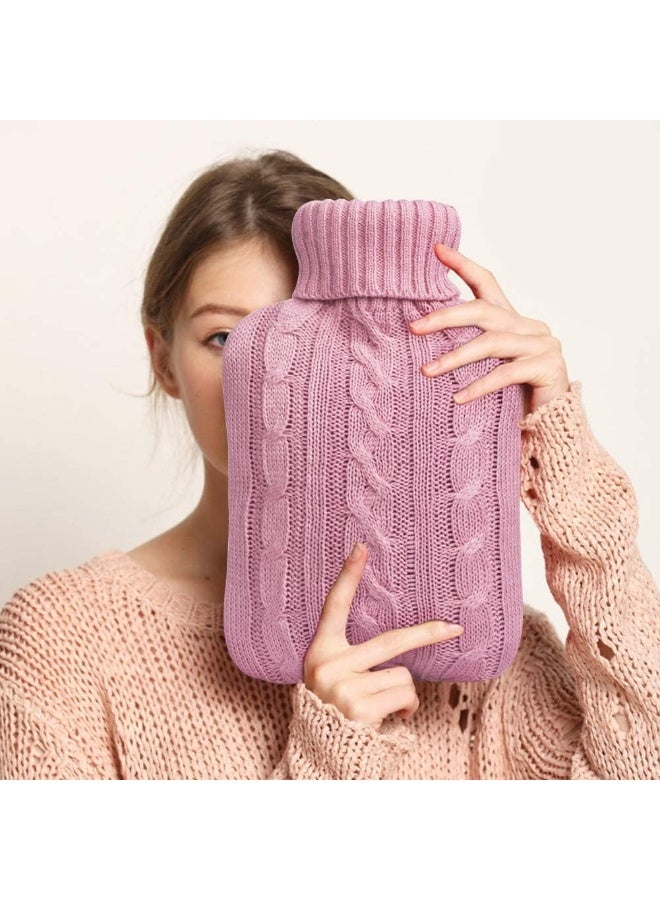 Hot Water Bottle with Cover Knitted, Transparent Hot Water Bag 2 Liter - Pink - Image 5