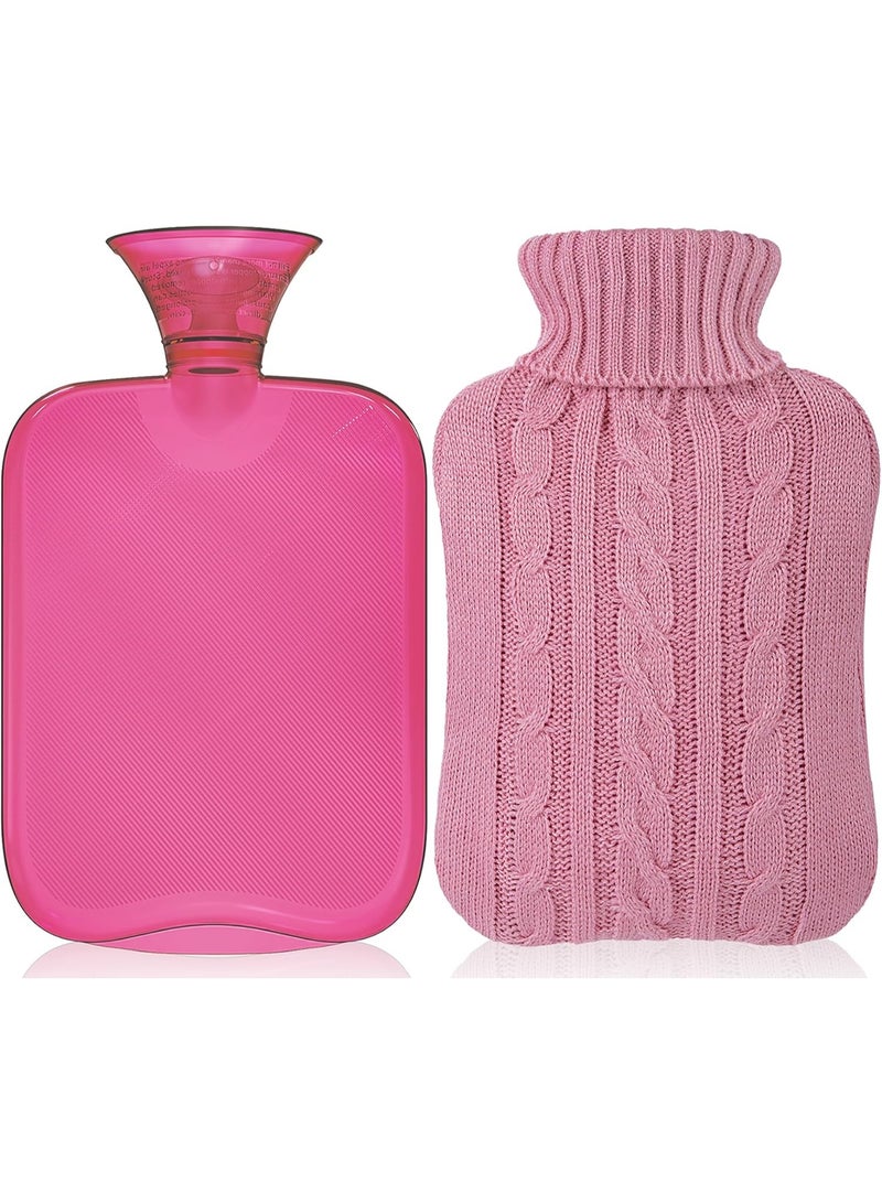 Hot Water Bottle with Cover Knitted, Transparent Hot Water Bag 2 Liter - Pink - Image 1