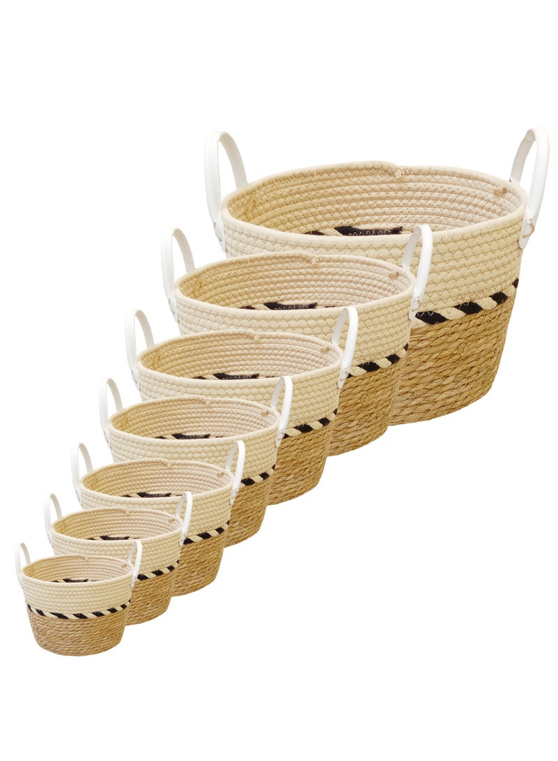 YINZUO Natural Woven Basket with White Handles – Jute and Cotton Rope Storage Bin, Decorative Organizer for Laundry, Toys, and Blankets – Multi-Color Design, Eco-Friendly Home Décor  - Image 3