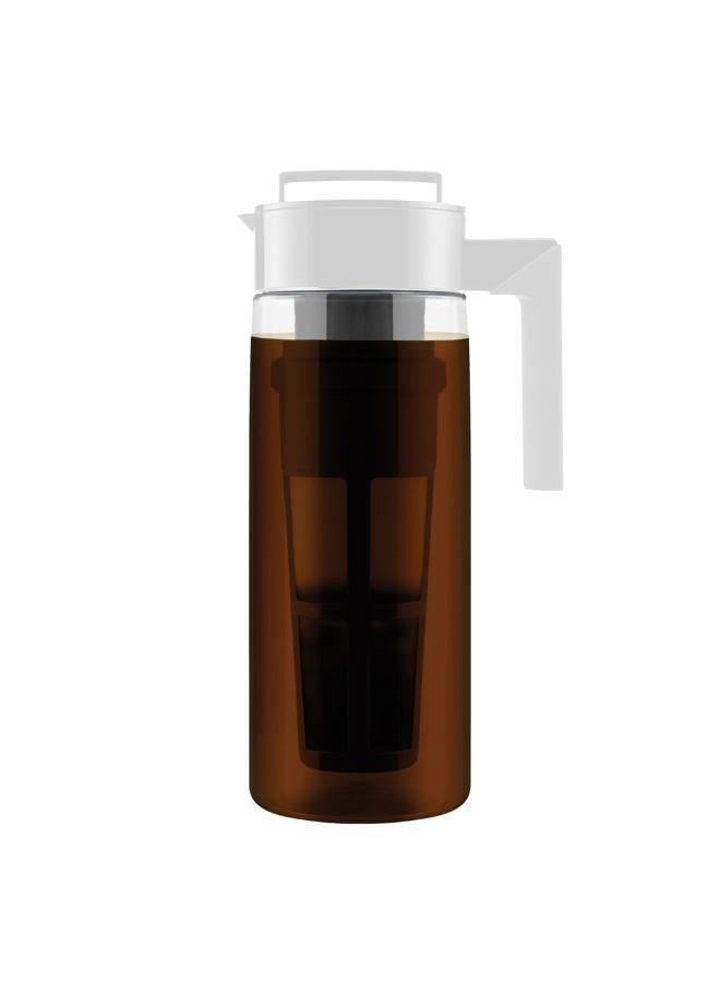 Patented Deluxe Cold Brew Coffee Maker With White Lid Airtight Pitcher, 2 Quart, White