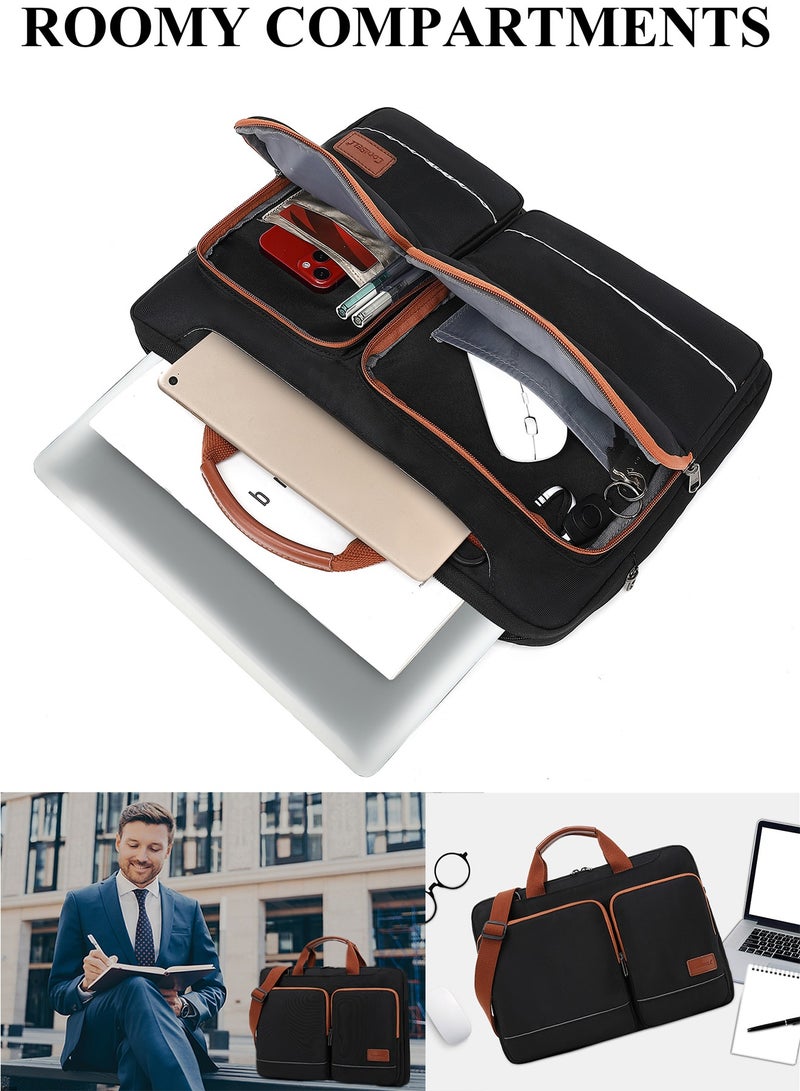 Qiccijoo Laptop Bag Briefcase 15.6 Inch Computer Bag Laptop Case for Men Women Shoulder Bag with Strap Computer Cases with Credit Card Slots Messenger Bag for Travel/Business/School(Black) - Image 4
