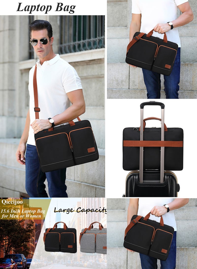 Qiccijoo Laptop Bag Briefcase 15.6 Inch Computer Bag Laptop Case for Men Women Shoulder Bag with Strap Computer Cases with Credit Card Slots Messenger Bag for Travel/Business/School(Black) - Image 2