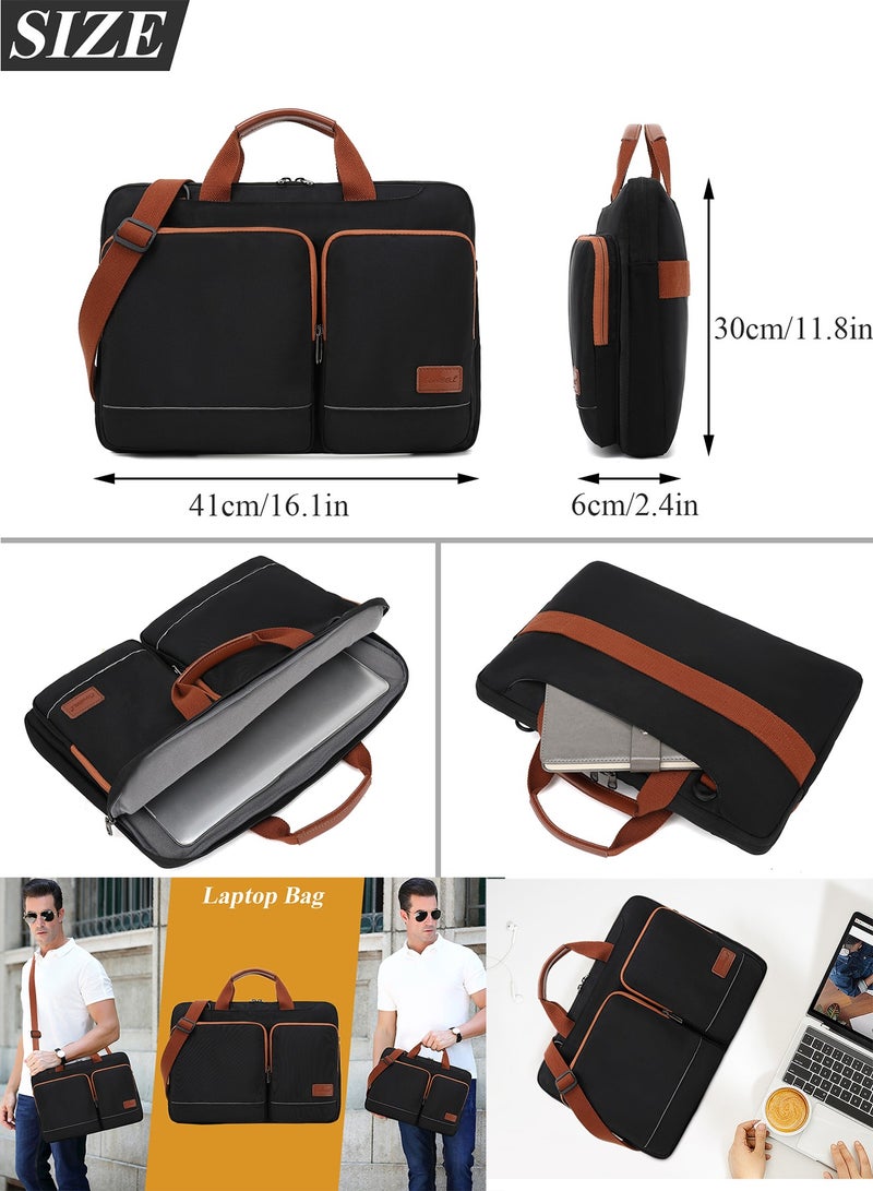 Qiccijoo Laptop Bag Briefcase 15.6 Inch Computer Bag Laptop Case for Men Women Shoulder Bag with Strap Computer Cases with Credit Card Slots Messenger Bag for Travel/Business/School(Black) - Image 3