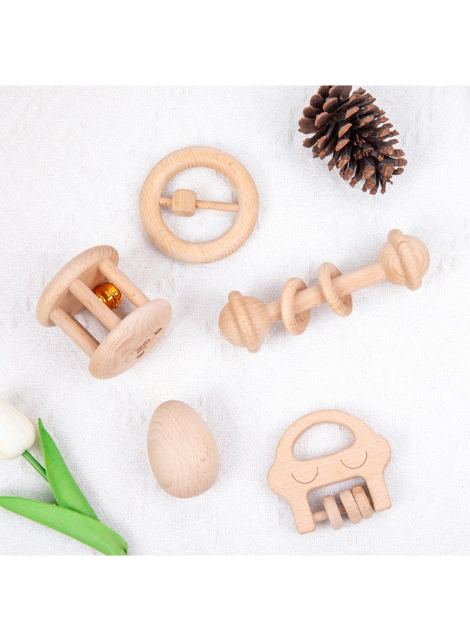Paintless Beech Wooden Baby Rattle Toy Rattle For Newborn Baby 0-1 Years Old Wooden Toy Gift Box-Color:Rattles - Image 5