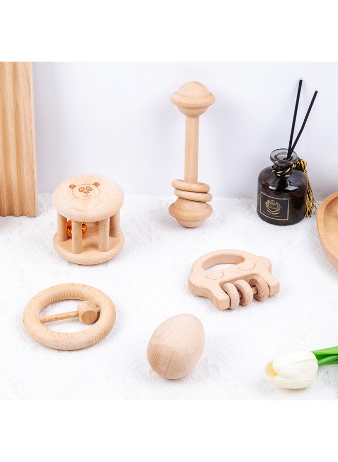 Paintless Beech Wooden Baby Rattle Toy Rattle For Newborn Baby 0-1 Years Old Wooden Toy Gift Box-Color:Rattles - Image 2