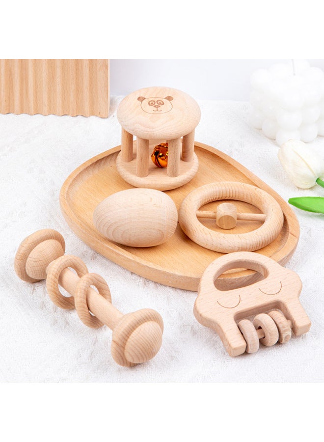 Paintless Beech Wooden Baby Rattle Toy Rattle For Newborn Baby 0-1 Years Old Wooden Toy Gift Box-Color:Rattles - Image 4