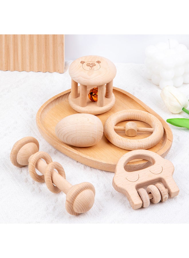 Paintless Beech Wooden Baby Rattle Toy Rattle For Newborn Baby 0-1 Years Old Wooden Toy Gift Box-Color:Rattles - Image 3