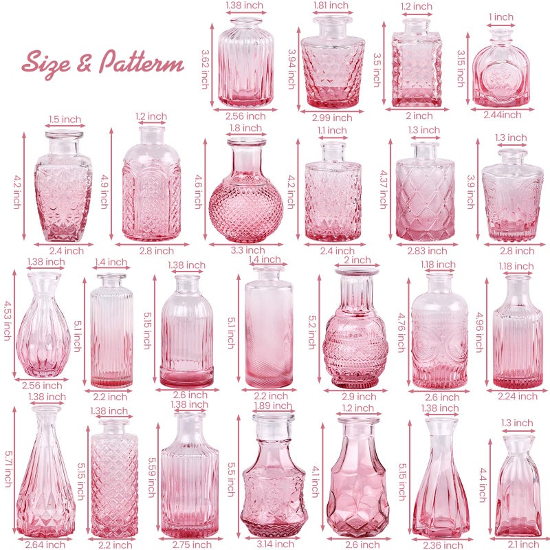 TBWIND Pink Glass Bud Vase Set of 24, Small Flower Vases for Centerpieces in Bulk, Mini Vintage Vase for Wedding Decor, and Home Table DÃ©cor - Image 3