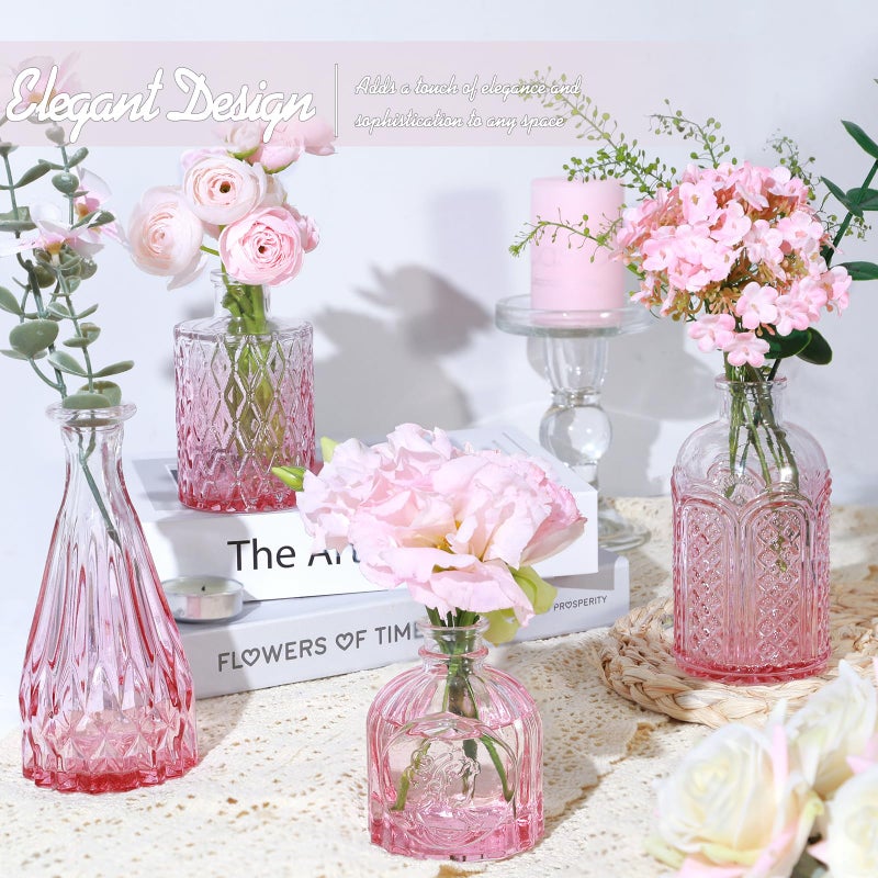 TBWIND Pink Glass Bud Vase Set of 24, Small Flower Vases for Centerpieces in Bulk, Mini Vintage Vase for Wedding Decor, and Home Table DÃ©cor - Image 5