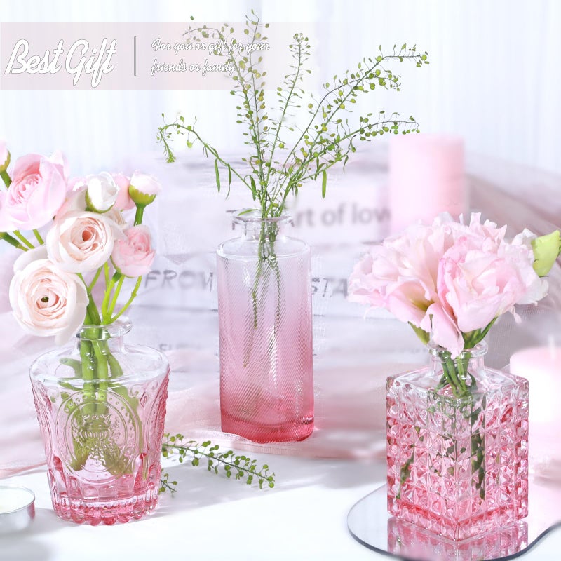 TBWIND Pink Glass Bud Vase Set of 24, Small Flower Vases for Centerpieces in Bulk, Mini Vintage Vase for Wedding Decor, and Home Table DÃ©cor - Image 4