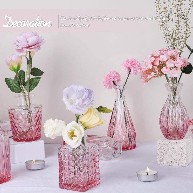 TBWIND Pink Glass Bud Vase Set of 24, Small Flower Vases for Centerpieces in Bulk, Mini Vintage Vase for Wedding Decor, and Home Table DÃ©cor - Image 2