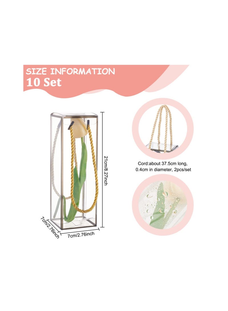 SOLARAE صندوق هدايا بلاستيكي شفاف من PVC، مجموعة 10 7x7x21 سم صناديق حلوى مستطيلة شفافة مع حواف سوداء وحبل لمناسبات العطلات وحفلات الزفاف - Image 3
