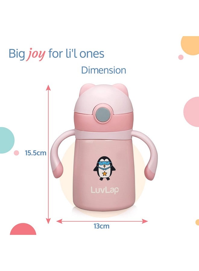 Luvlap Double Walled Steel Body Straw Sipper, Long Retention Of Temperature Of Hot & Cold Beverages, One Touch Opening, Ergonomic Rubber Coated Handle, Bpa Free, 6M+, Pink, 300 Ml - Image 5