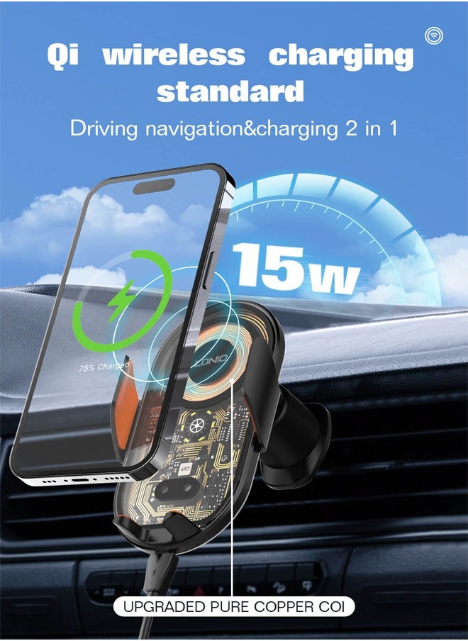 LDNIO - 15W Wireless Car Charging Air Vent Mount Compatible with iPhone 13/13 Pro/13 Pro Max/12/12 Pro/12 Pro Max Black - Image 1