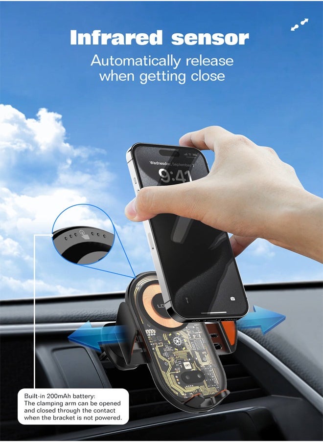 LDNIO - 15W Wireless Car Charging Air Vent Mount Compatible with iPhone 13/13 Pro/13 Pro Max/12/12 Pro/12 Pro Max Black - Image 1