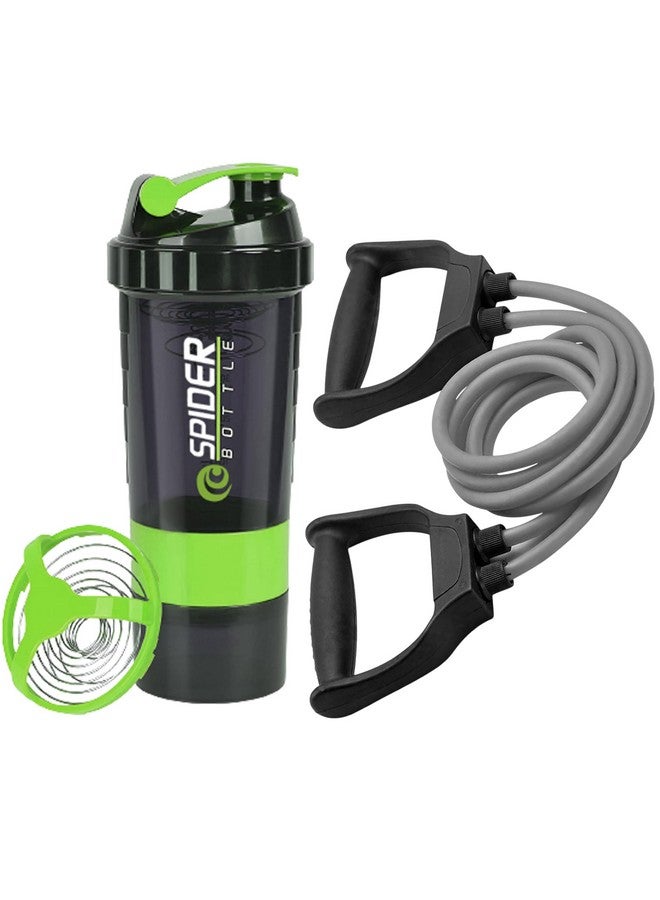 FIT FOCUS Gym Protein Shaker Bottle Set with Exercise Resistance Band, 3-in-1 Storage Compartments,Adjustable Resistance levels to suit beginners and advanced, For Men & Women (Green) - Image 1