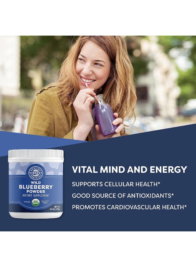 Vimergy USDA Organic Wild Blueberry Supplement Powder, 62 Servings – Natural Wild Blueberries - Fruit Powder for Smoothies, Juices, Fruit Bowls – Low-Bush, Non-GMO, Gluten-Free, Vegan, Paleo (250g) - Image 2