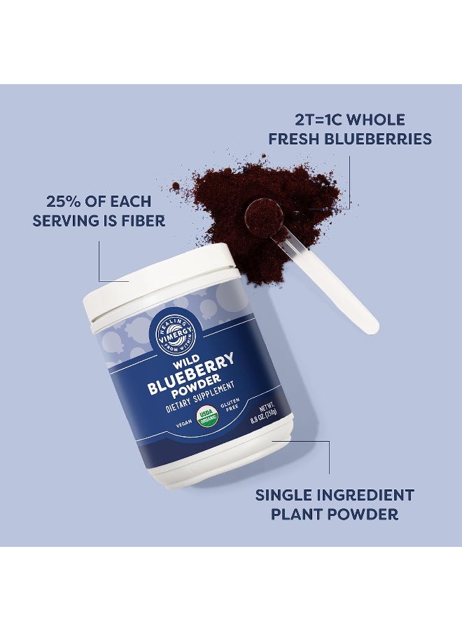 Vimergy USDA Organic Wild Blueberry Supplement Powder, 62 Servings – Natural Wild Blueberries - Fruit Powder for Smoothies, Juices, Fruit Bowls – Low-Bush, Non-GMO, Gluten-Free, Vegan, Paleo (250g) - Image 3