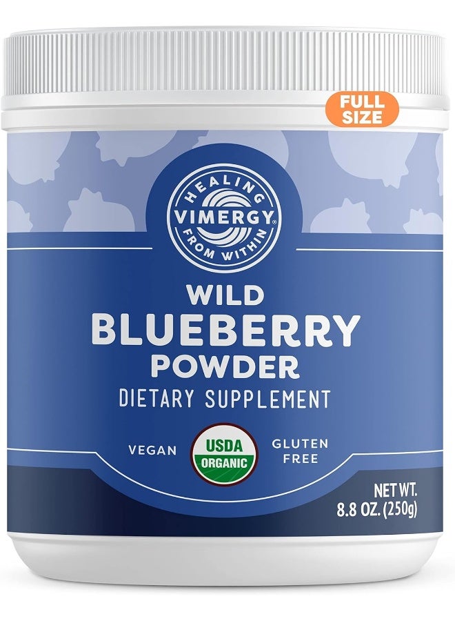 Vimergy USDA Organic Wild Blueberry Supplement Powder, 62 Servings – Natural Wild Blueberries - Fruit Powder for Smoothies, Juices, Fruit Bowls – Low-Bush, Non-GMO, Gluten-Free, Vegan, Paleo (250g) - Image 1