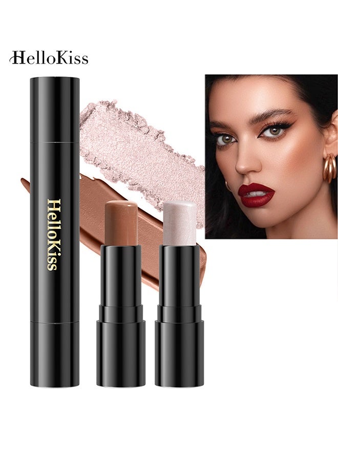 HelloKiss Double End Contouring Stick Highlighter&Shading 2 in 1 Makeup Shading Stick and Face Highlighter Stick Double End Contour Stick Cream Contour Stick Makeup Bronzer Stick Face Makeup Wonder Stick Face Brightens and Shades Pencil 02 - Image 1