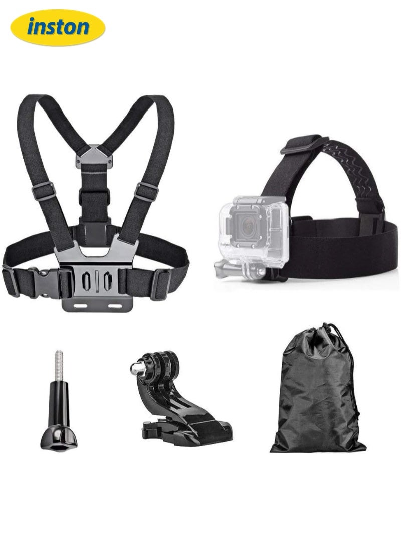 inston Action Camera Head Strap Chest Harness Belt Mount with Carrying Pouch Compatible with Gopro Hero 8 7 6/AKASO EK7000 Brave 4 V50/Crosstour，4k/Campark/DBPOWER/Dragon Touch Waterproof Camera  - Image 1