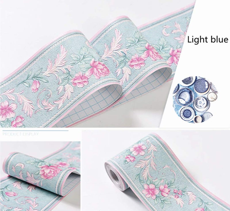 Amao 3D Pattern Floral 4.2x196.8 Wallpaper Border Decor Removable Self Adhesive Kitchen Bathroom Tiles Sticker (Blue) - Image 2