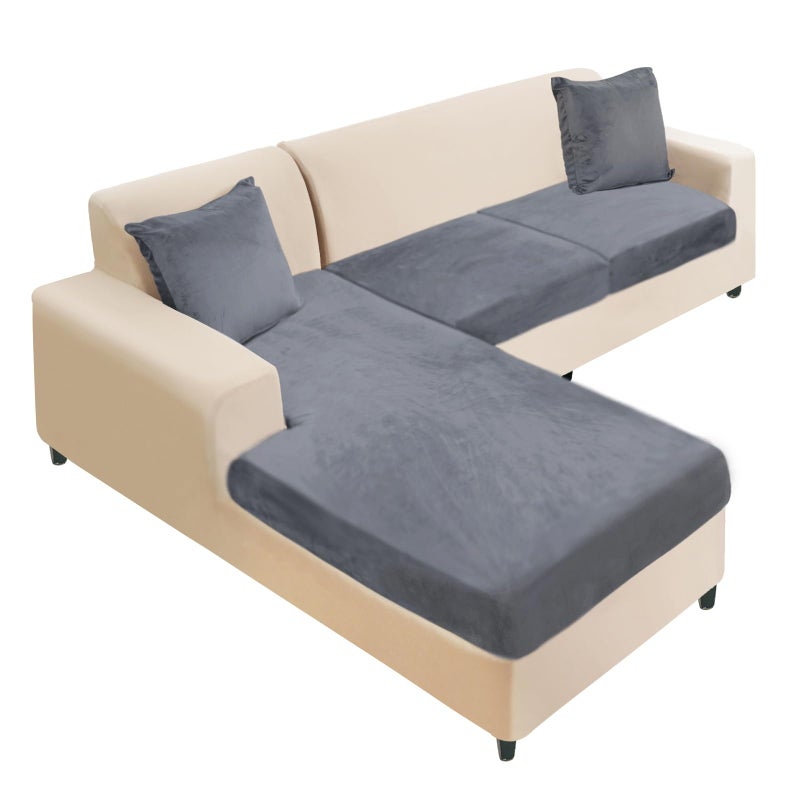 NAISI Sectional Couch Cover 3 Pieces Velvet Separate Couch Cushion Covers L Shape Soft Stretch Sofa Slipcovers with 2pcs Pillowcases for LeftRight Chaise Sectional Couch2 Seater1 ChaiseDark Grey