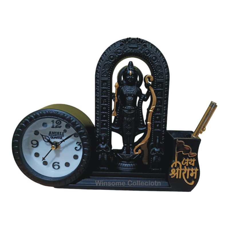 WINSOME COLLECTION Shri Ram Lala Idol Murti Statue with Table Clock Pen Stand Holder Decorative Showpiece Multicolor Plastic Pack of 1 - Image 1