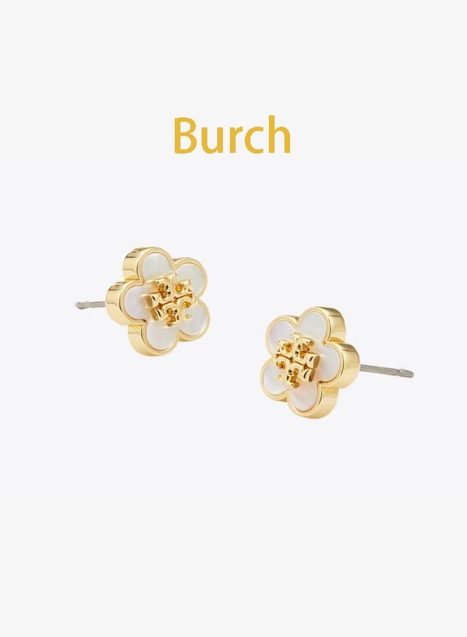 Burch Women's floral earrings, stud earrings, double T classic logo, exquisite and small temperament - Image 1