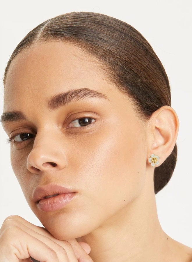 Burch Women's floral earrings, stud earrings, double T classic logo, exquisite and small temperament - Image 3