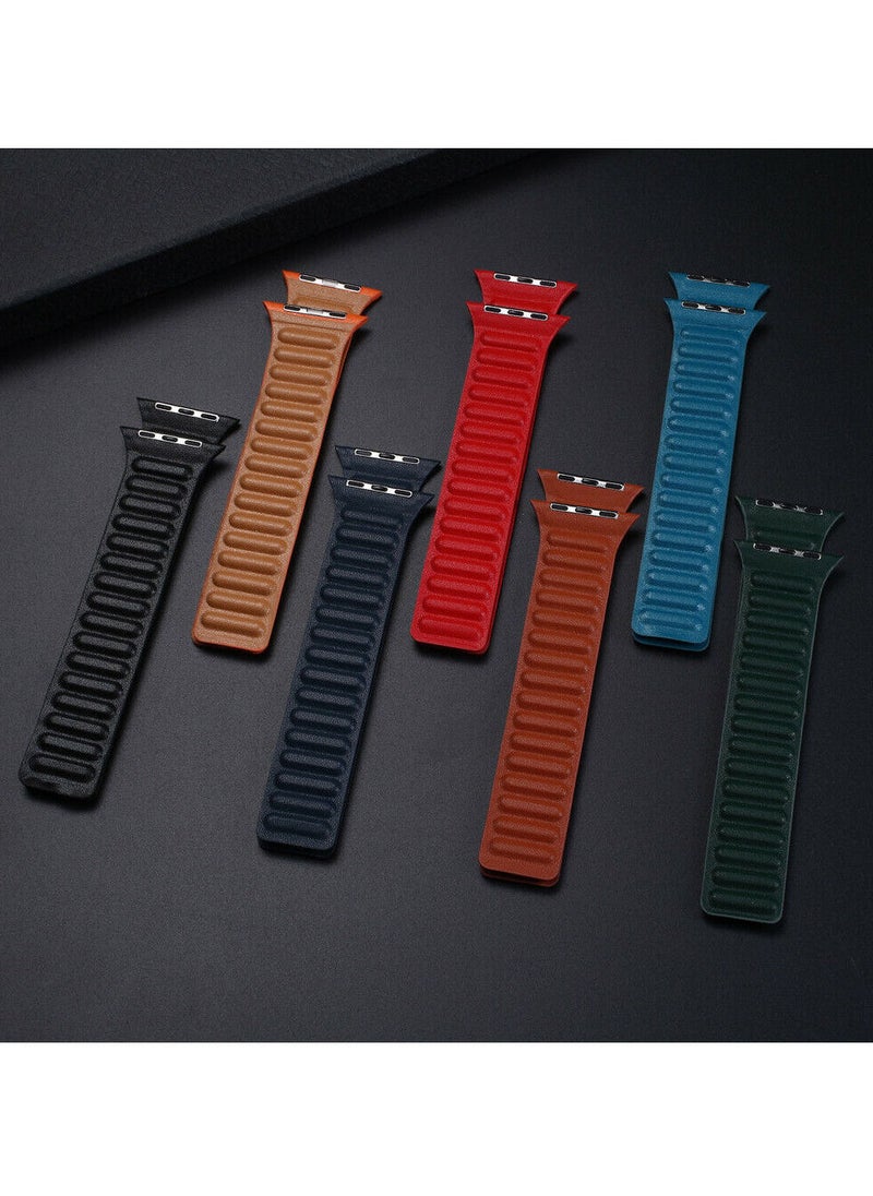 YOMNA For Apple Watch Leather Link Band Strap iWatch Series 40/44/41/45mm Cornflower Blue Strap with Brown Strap  - Image 5