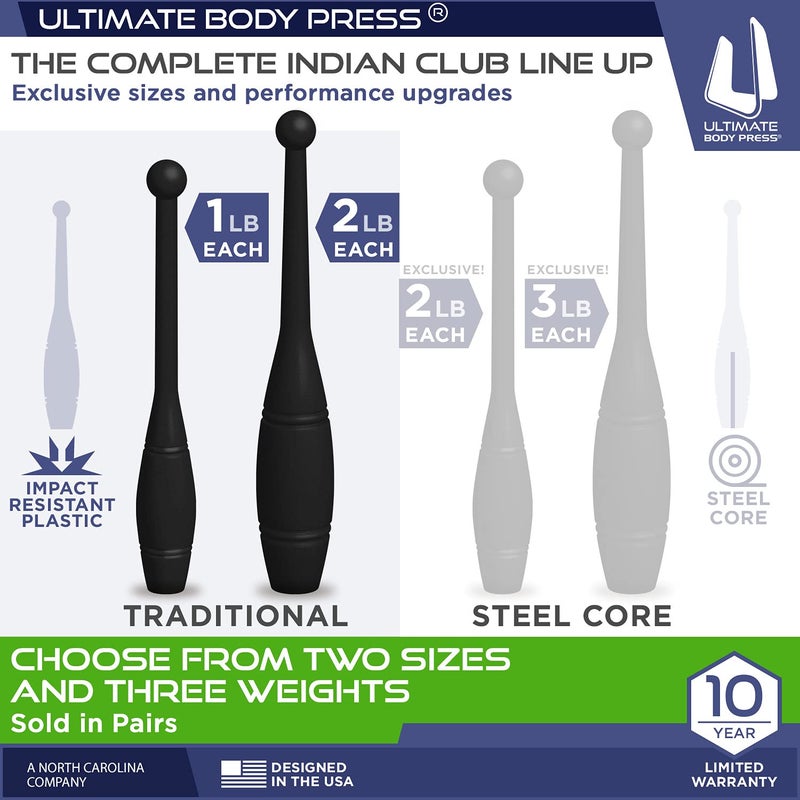 Ultimate Body Press Indian Clubs - 1lb, 2lb and 3lbs Pairs - Image 3