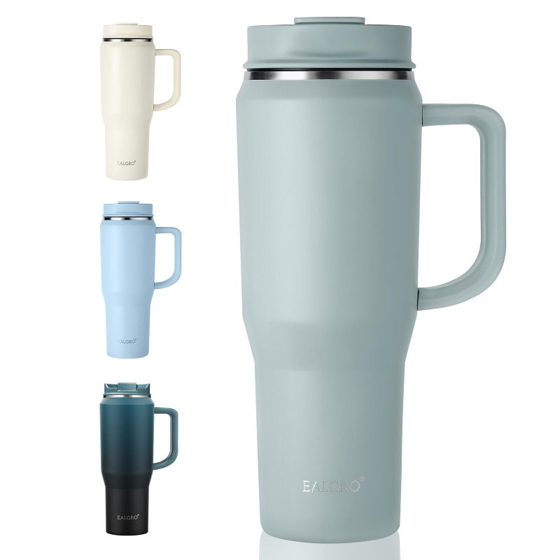 EALGRO 40 oz Tumbler with Handle Insulated Tumblers with Lid and Straw Large Metal Sports Water Bottle Jug Thermal Stainless Steel Travel Coffee Mug Cup Sage Green