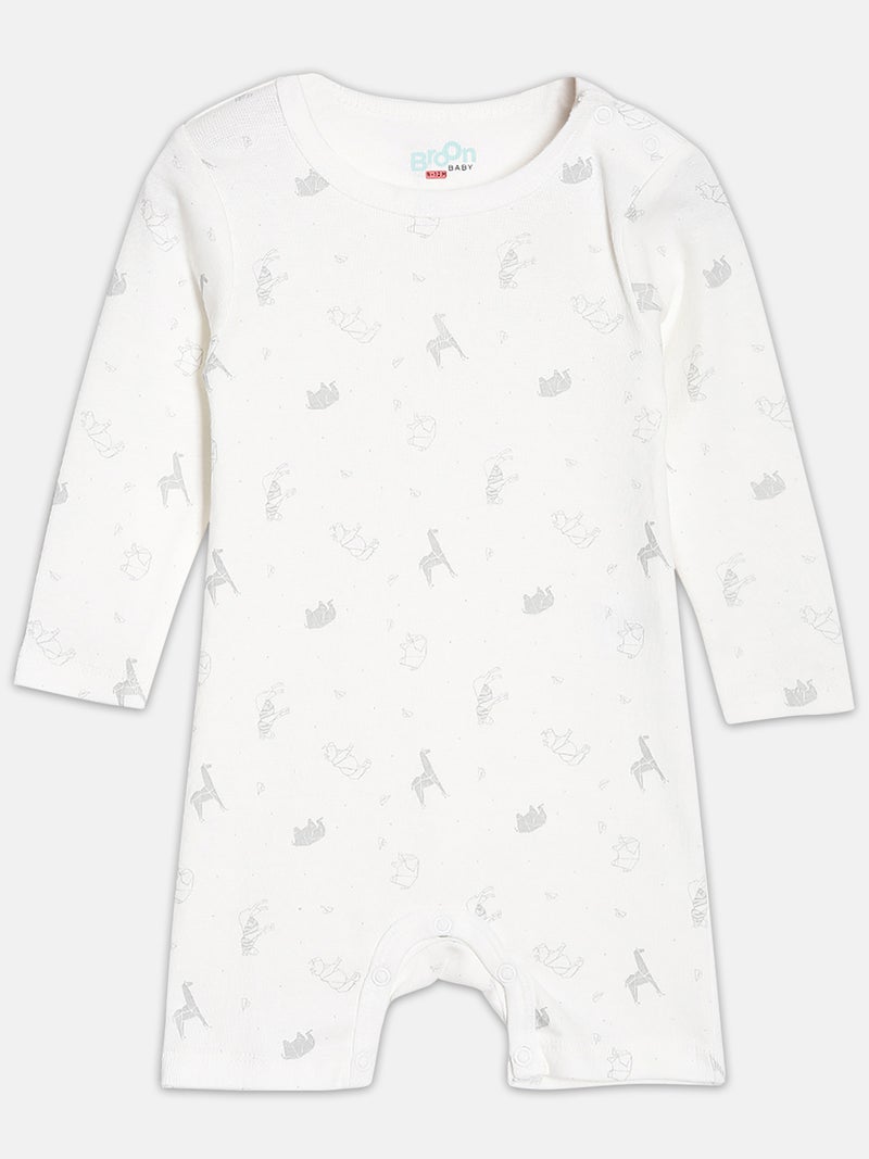 Broon Infant Boys Grey and White Printed Organic Cotton Rompers Pack of 2 - Image 2
