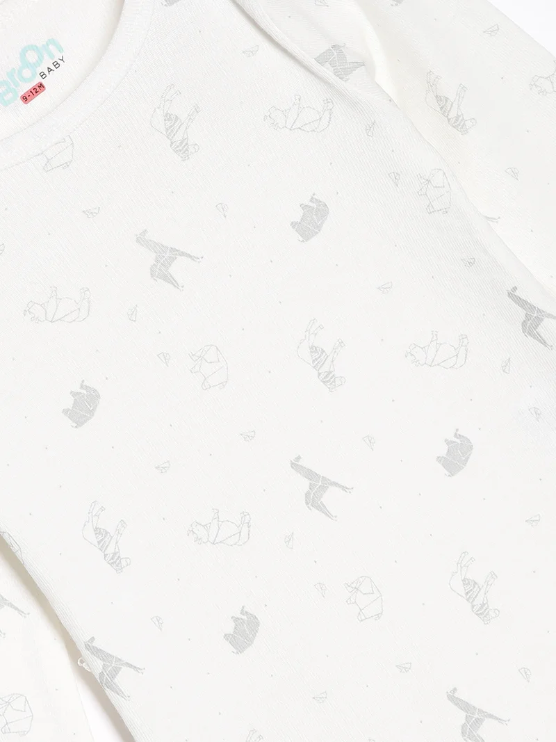 Broon Broon Infant Boys Grey and White Printed Organic Cotton Rompers Pack of 2