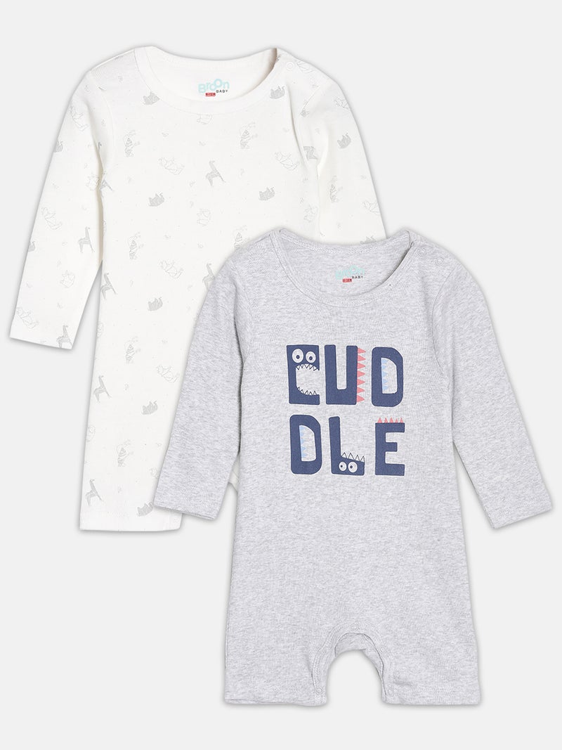 Broon Infant Boys Grey and White Printed Organic Cotton Rompers Pack of 2 - Image 1