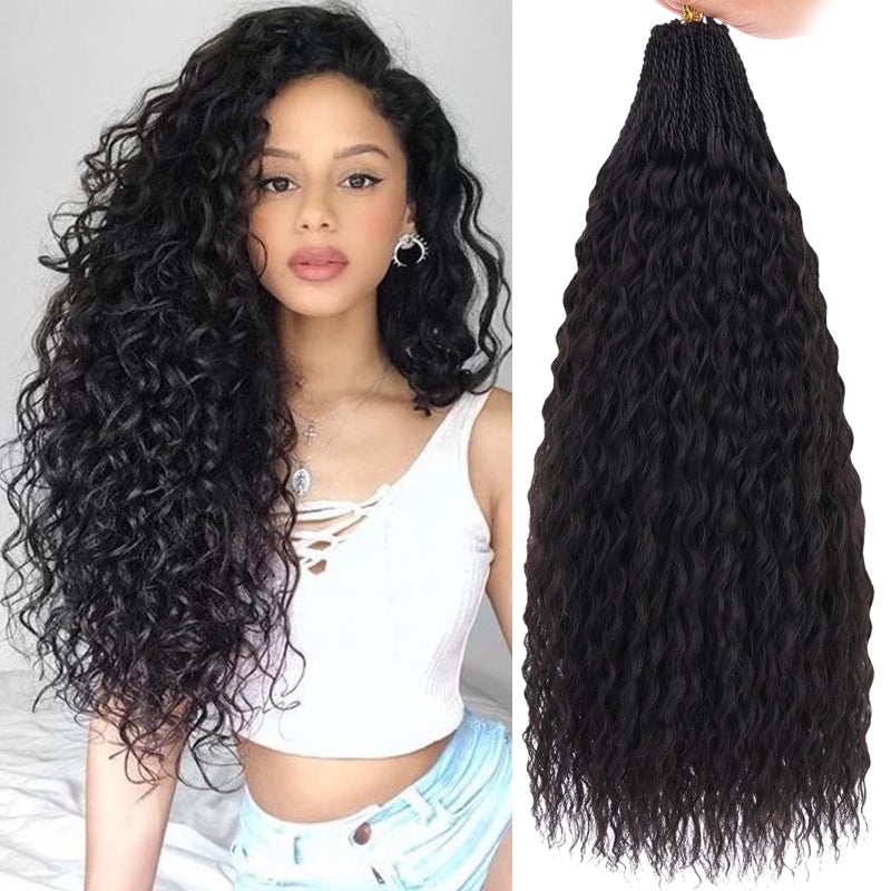 Xtrend Pre Looped Micro Curly Crochet Hair 18 Inch 8 Packs Brazilian Afro Kinky Crochet Hair Black Braiding Hair Extensions Deep Wave Synthetic Mini Senegalese Twist Hair For Boho 30StrandsPack1B - Image 2