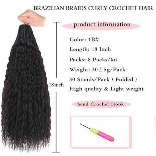 Xtrend Pre Looped Micro Curly Crochet Hair 18 Inch 8 Packs Brazilian Afro Kinky Crochet Hair Black Braiding Hair Extensions Deep Wave Synthetic Mini Senegalese Twist Hair For Boho 30StrandsPack1B - Image 3